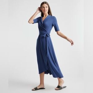 Quince Tencel Jersey Midi Wrap Dress - Navy - Size Large - Soft Stretch (NWT)